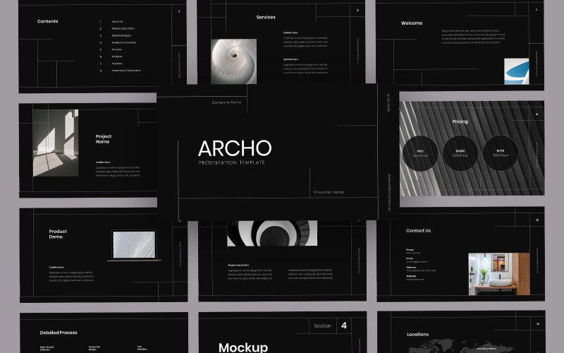 Archo Minimalistisk arkitektur Google Slides mall