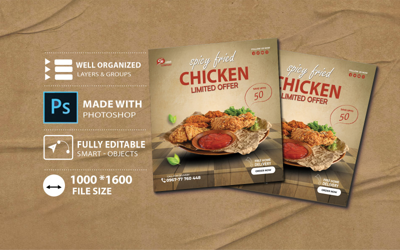 Fried chicken restaurant menu flyer
