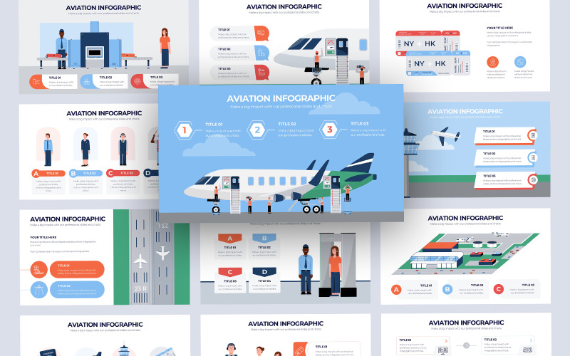 Modèle PowerPoint d'infographie vectorielle de l'aviation