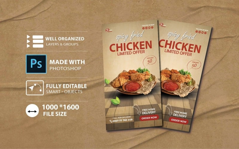 Ulotka menu restauracji DL smażony kurczak