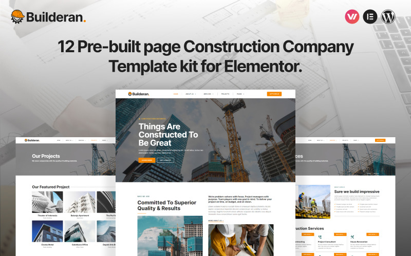 Builderan - Kit modello elementor per società di costruzioni premium