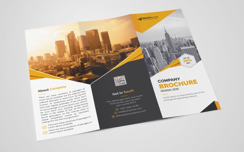 Conception de modèle de brochure à trois volets d'entreprise créative de publicité marketing avec des formes abstraites