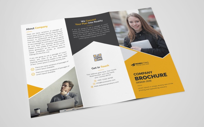 Design de Modelo de Brochura Corporativo Simples e Criativo com Três Dobras para Publicidade de Marketing Multiuso