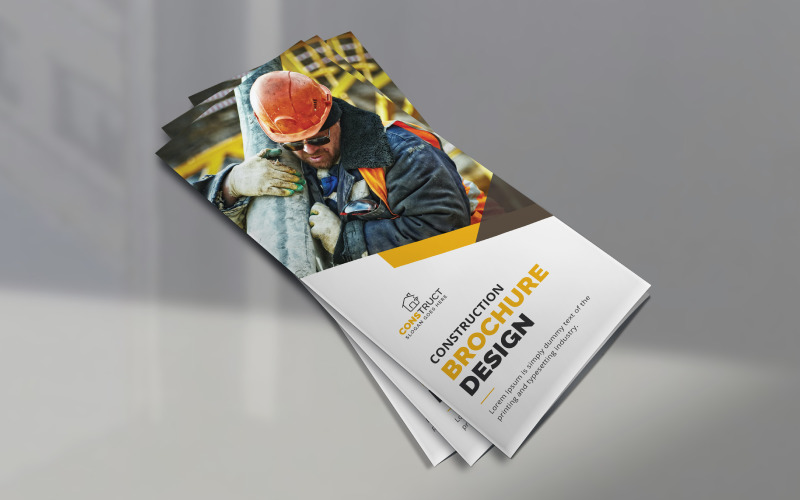 Diseño de plantilla de folleto tríptico de construcción creativa moderna para publicidad de marketing