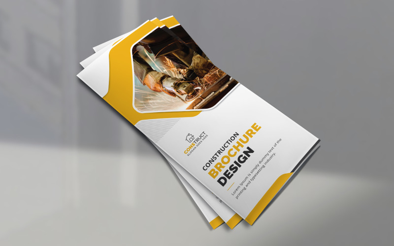 Diseño de plantilla de folleto tríptico de construcción creativa moderna para uso multipropósito publicitario
