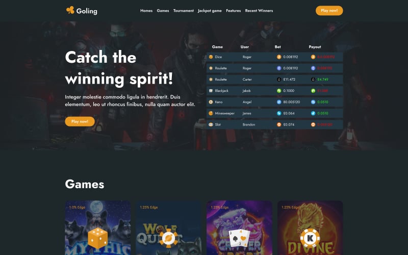 Gocasino – HTML-Landingpage-Vorlage für Casino und Sport