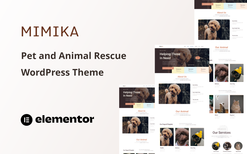 Mimika — одностраничная тема WordPress для спасения домашних животных и животных