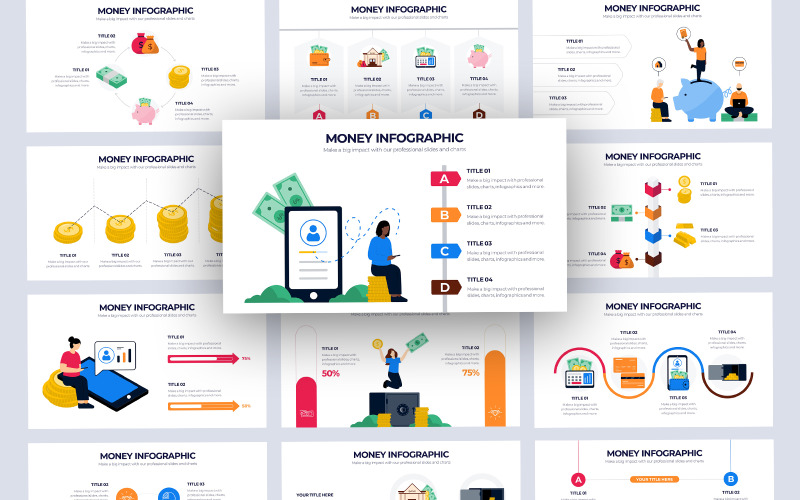 Modello di diapositive di Google infografica vettoriale di denaro