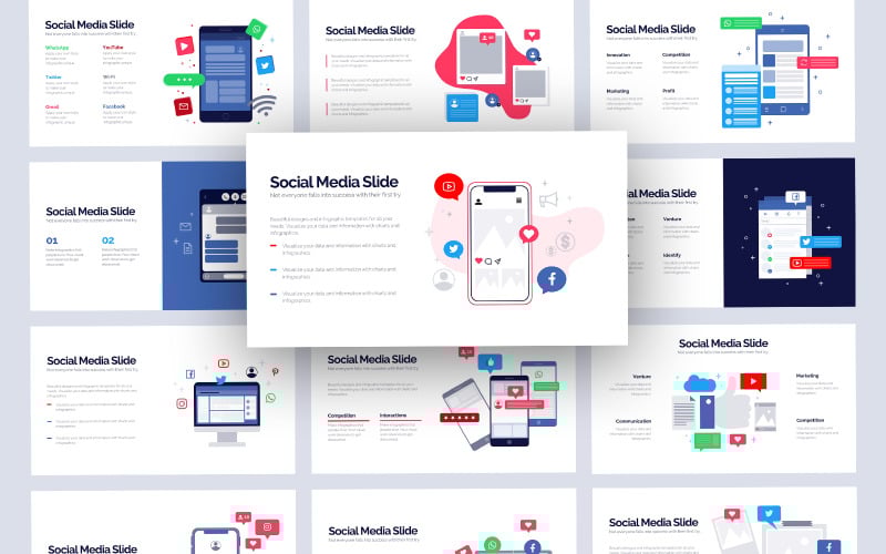 Plantilla de PowerPoint - diapositivas infográficas de redes sociales