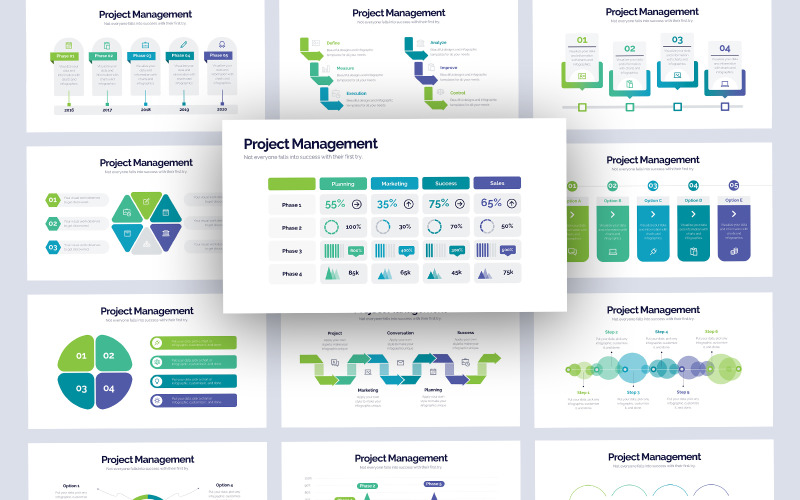 Plantilla de PowerPoint infografía de gestión de proyectos