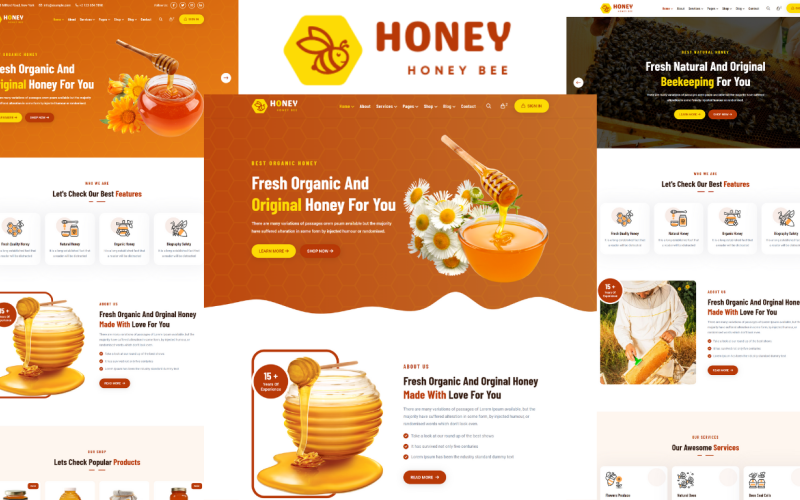 Honing - HTML5-sjabloon voor bijenteelt en honingwinkel