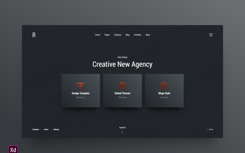 Modèle Adobe XD de page de destination d'en-tête de héros Vol 53