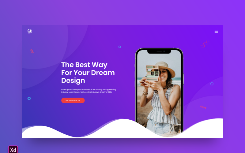 Pagina di destinazione dell'intestazione dell'eroe Adobe XD Template Vol 37