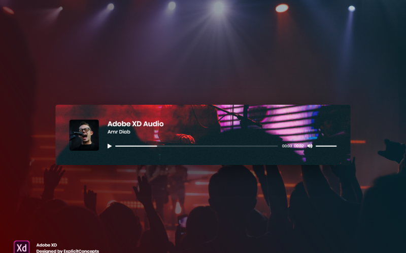 Audio přehrávač Widget Hero Header Úvodní stránka Adobe XD Template Vol 038