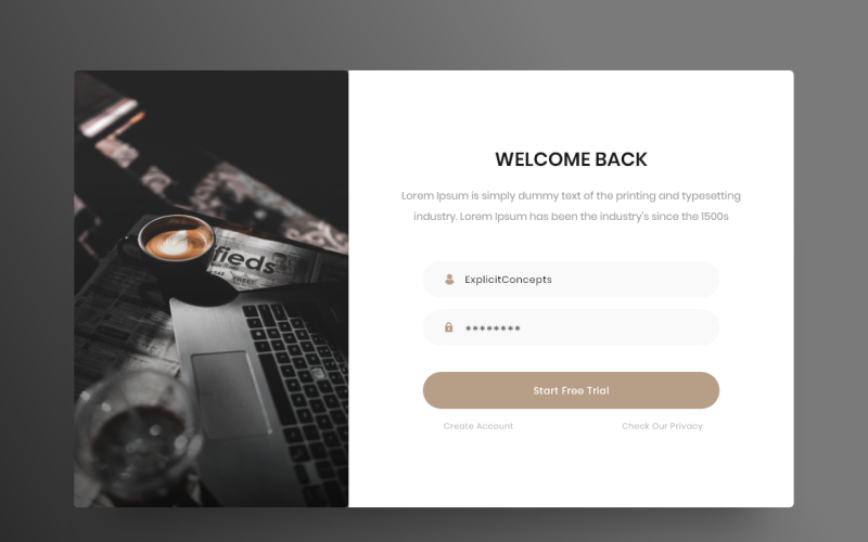 Formulaire de connexion Hero Header Landing Page Modèle Adobe XD Vol 019
