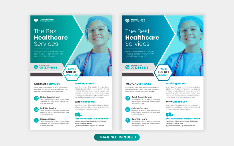 Medische flayer ontwerpsjabloon Gezondheidszorg en medische apotheek flyer vector idee