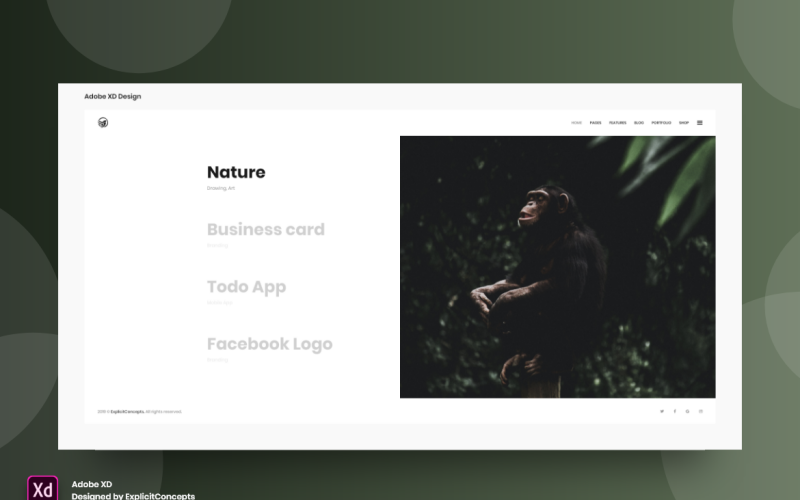 Pagina di destinazione dell'intestazione dell'eroe della vetrina interattiva Adobe XD Template Vol 058