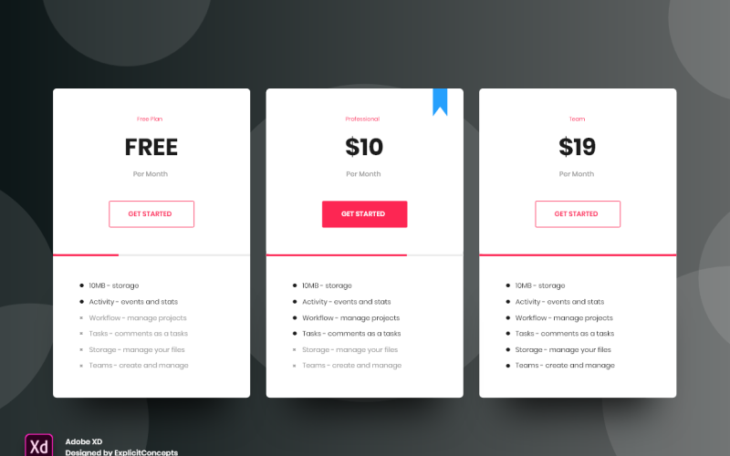 Prijstabel Hero Header Landingspagina Adobe XD-sjabloon Vol 068