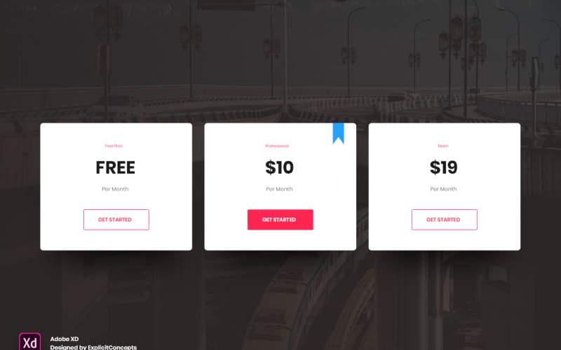 Tabla de precios Encabezado de héroe Página de inicio Adobe XD Plantilla Vol 067