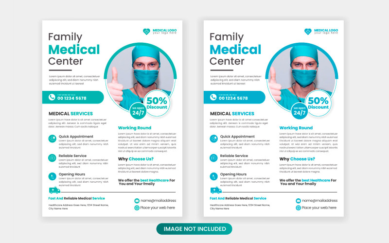 Vector medische flayer ontwerpsjabloon Gezondheidszorg en medische apotheek flyer