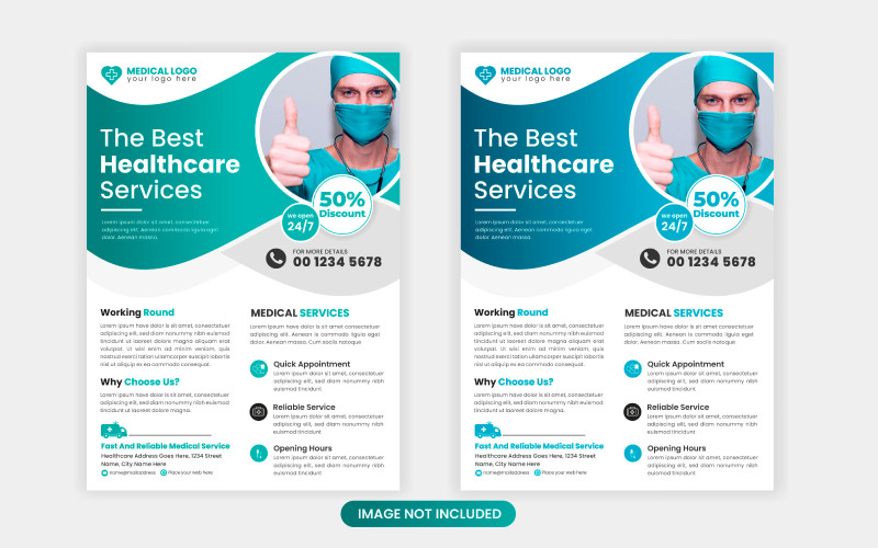 Векторний медичний флаєр шаблон оформлення охорони здоров’я та медичної аптеки дизайн флаєра