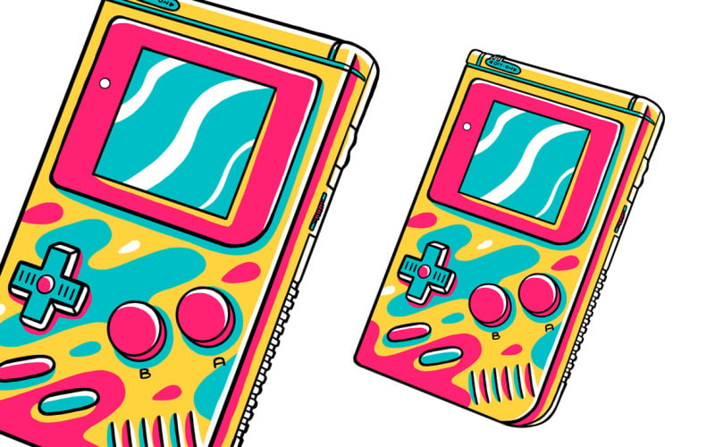 Game Boy (90-es évek hangulata) vektoros illusztráció