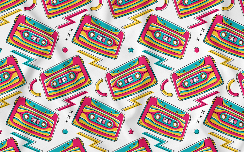 Kazettás (90-es évek hangulata) Seamless Pattern Vector