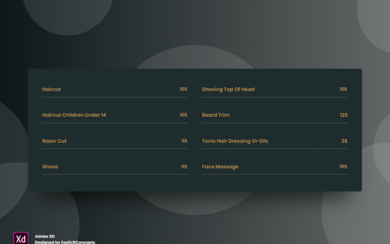 Barber Pricing Table Hero Header Céloldal Adobe XD Template Vol 069