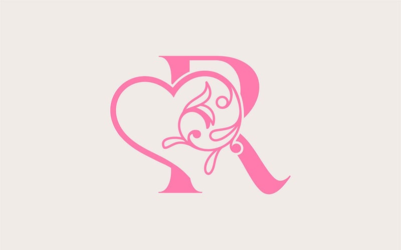 Буква R из розового золота с сердцем