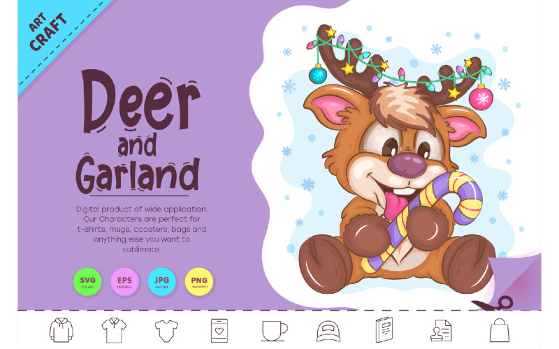 Cartoon Deer with Garland. Clipart.