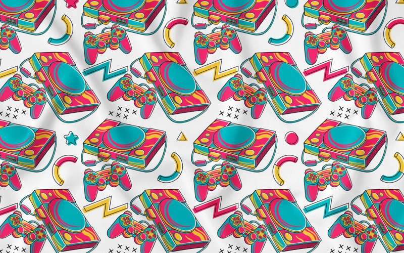 Console di gioco retrò (atmosfera anni '90) Seamless Pattern vettore