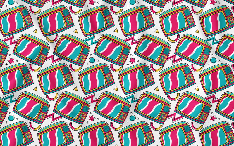 La televisione (90's Vibe) Seamless Pattern vettore