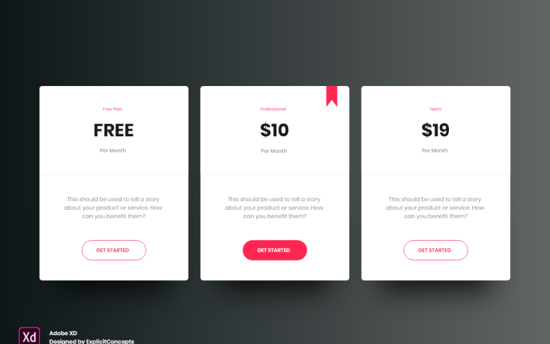 Tabla de precios Encabezado de héroe Página de inicio Adobe XD Plantilla Vol 071
