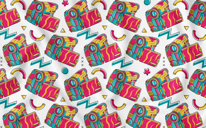 Vintage videokamera (90-es évek hangulata) Seamless Pattern Vector