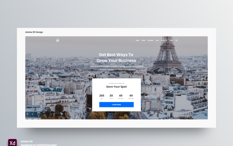 Hero Header-bestemmingspagina Adobe XD-sjabloon Vol 095