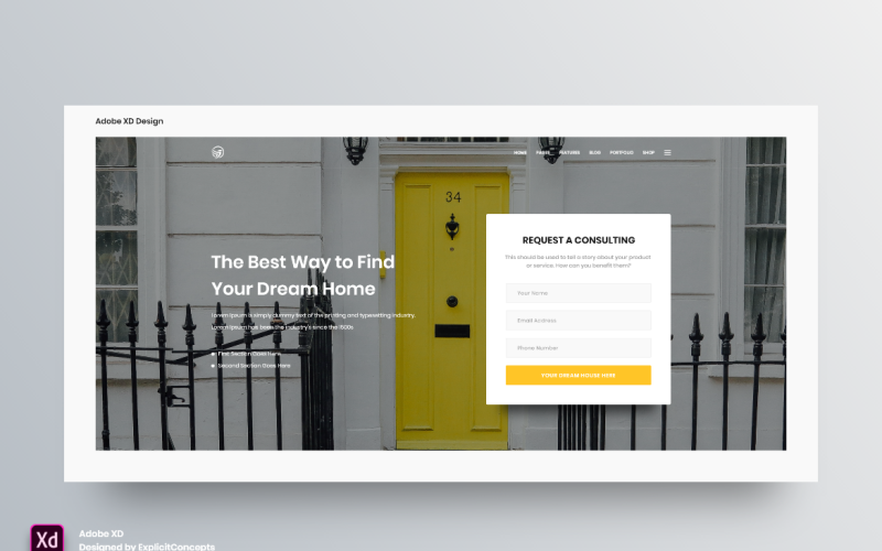 Kahraman Başlığı Açılış Sayfası Adobe XD Şablonu Cilt 096