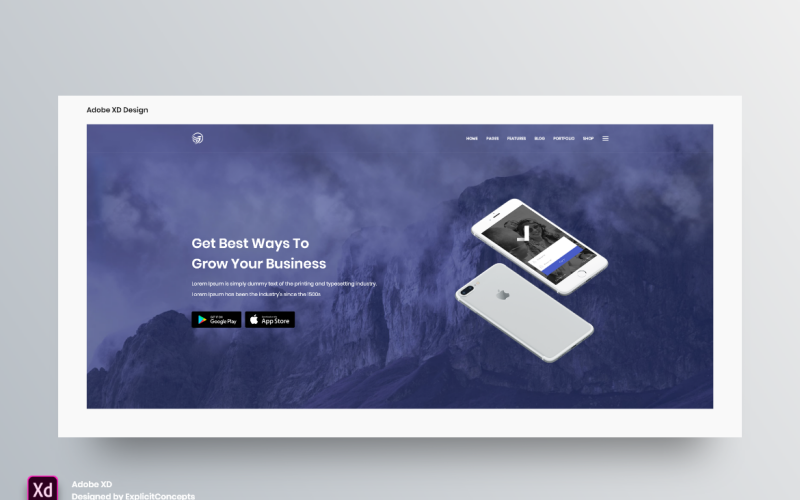 Шаблон целевой страницы Hero Header Adobe XD Vol 092
