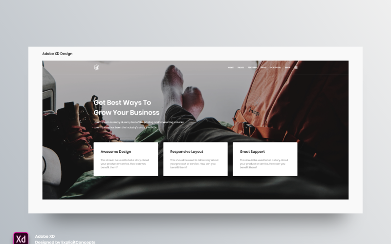 Шаблон цільової сторінки Hero Header Adobe XD, том 094
