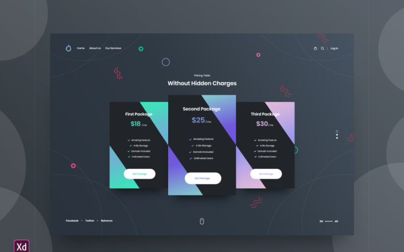 Árképzési táblázat Hero Header Céloldal Adobe XD Template Vol 144