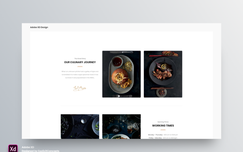 Heures d'ouverture du restaurant Hero Header Landing Page Adobe XD Template Vol 119