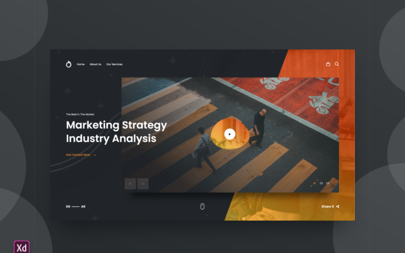 Modèle Adobe XD de page de destination d'en-tête de héros Vol 129