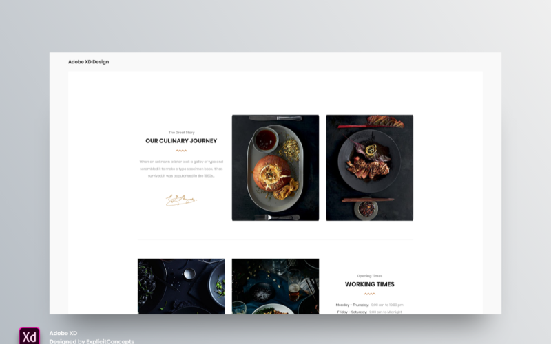 Orari di apertura del ristorante Pagina di destinazione dell'intestazione dell'eroe Adobe XD Template Vol 119