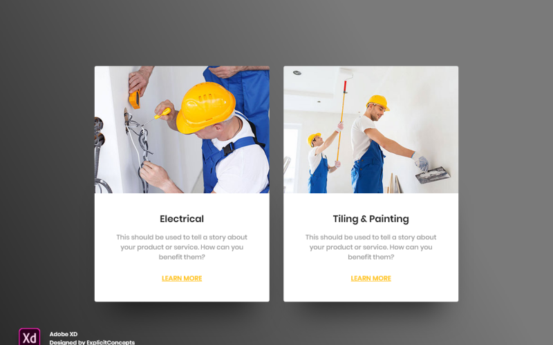 Página de destino do cabeçalho do herói de serviços de construção Adobe XD Template Vol 114