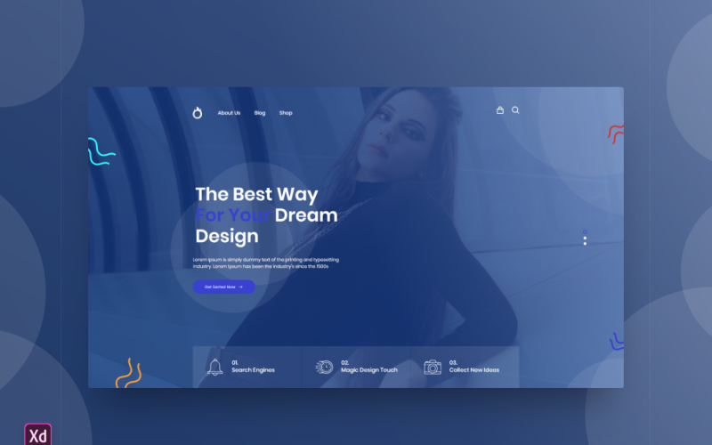Pagina di destinazione dell'intestazione dell'eroe Adobe XD Template Vol 125