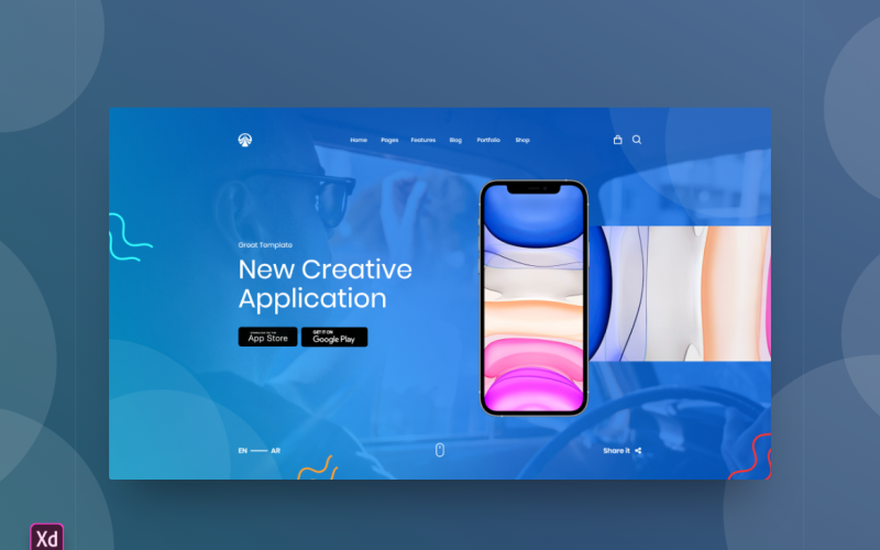 Plantilla de Adobe XD para página de inicio de encabezado de héroe, vol. 135
