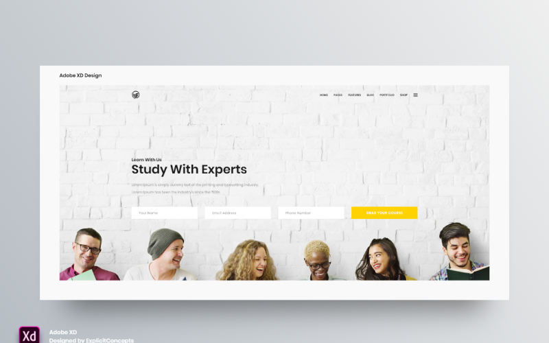 Шаблон цільової сторінки Hero Header Adobe XD, том 101