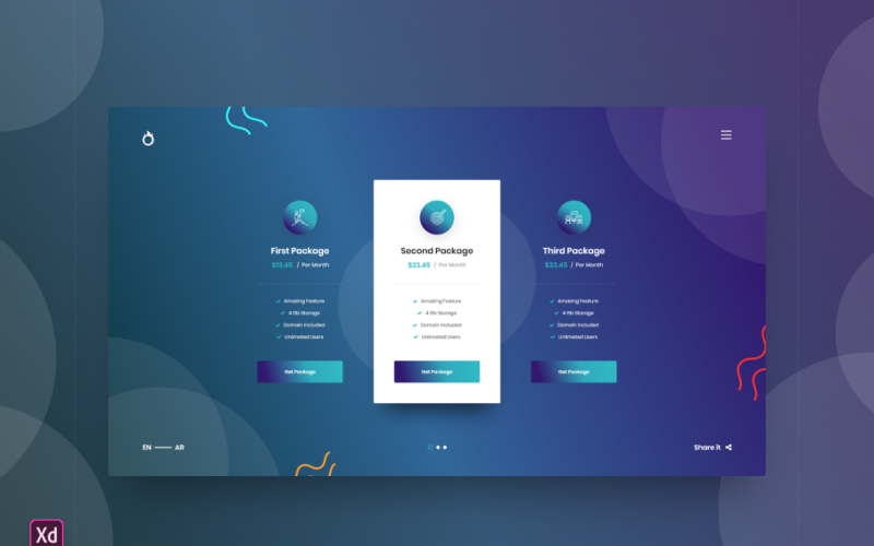 Tableau de tarification Hero Header Landing Page Modèle Adobe XD Vol 123