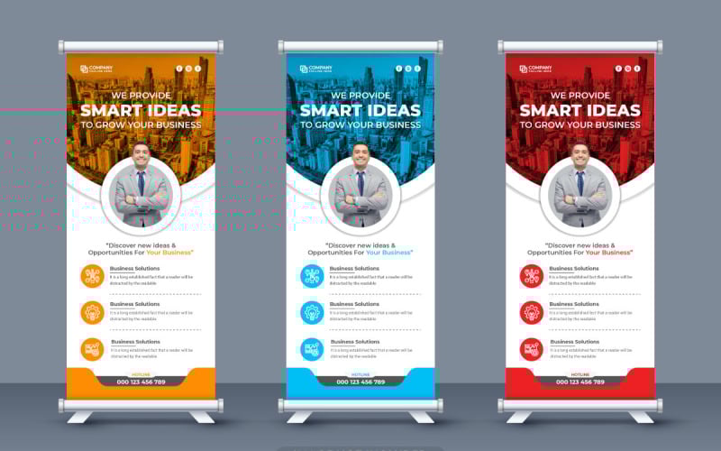 Cartel de negocios y pancarta enrollable