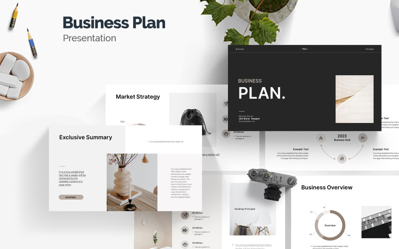 clean business plan powerpoint template