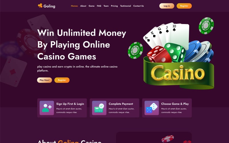 Games online store landing page template. Leisure activity